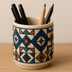 Ceramic Geometric Pattern Pen Pot