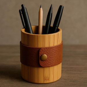 Leather Wrap Bamboo Pen Holder