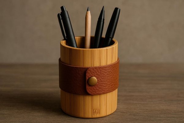 12 Leather Wrap Bamboo Pen Holder