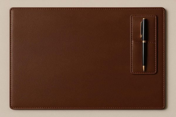 Leather Desk Blotter Pad with Pen Holder